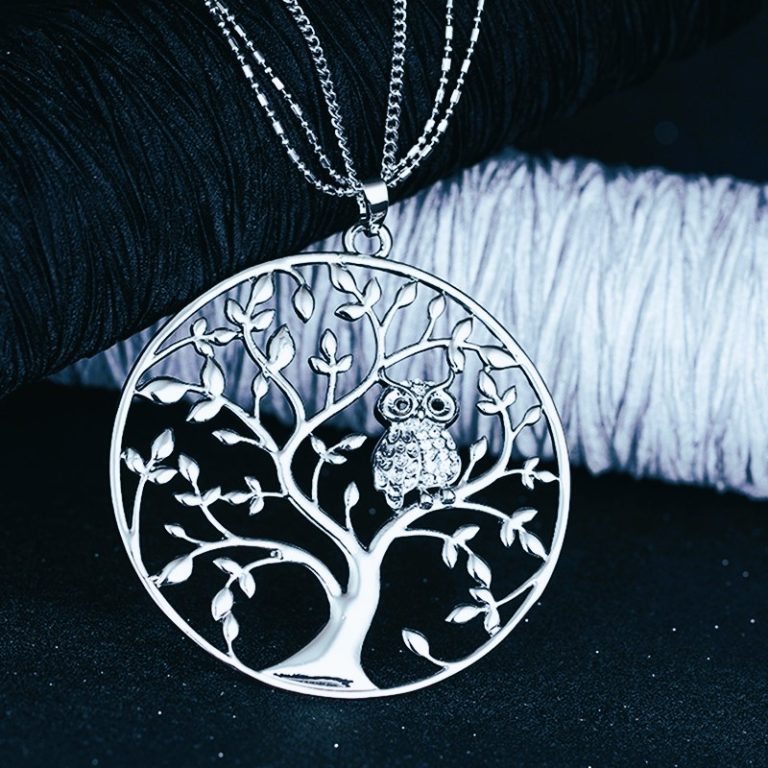 Amulette celtique hibou et arbre de vie argent