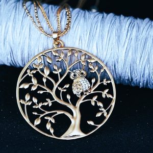 Amulette celtique hibou et arbre de vie or