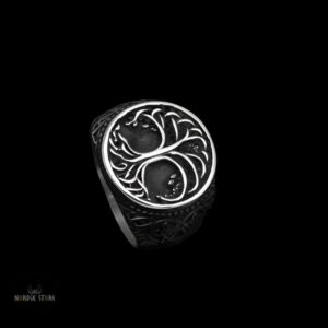 bague chevalière viking arbre de vie Yggdrasil en acier, cadeau homme