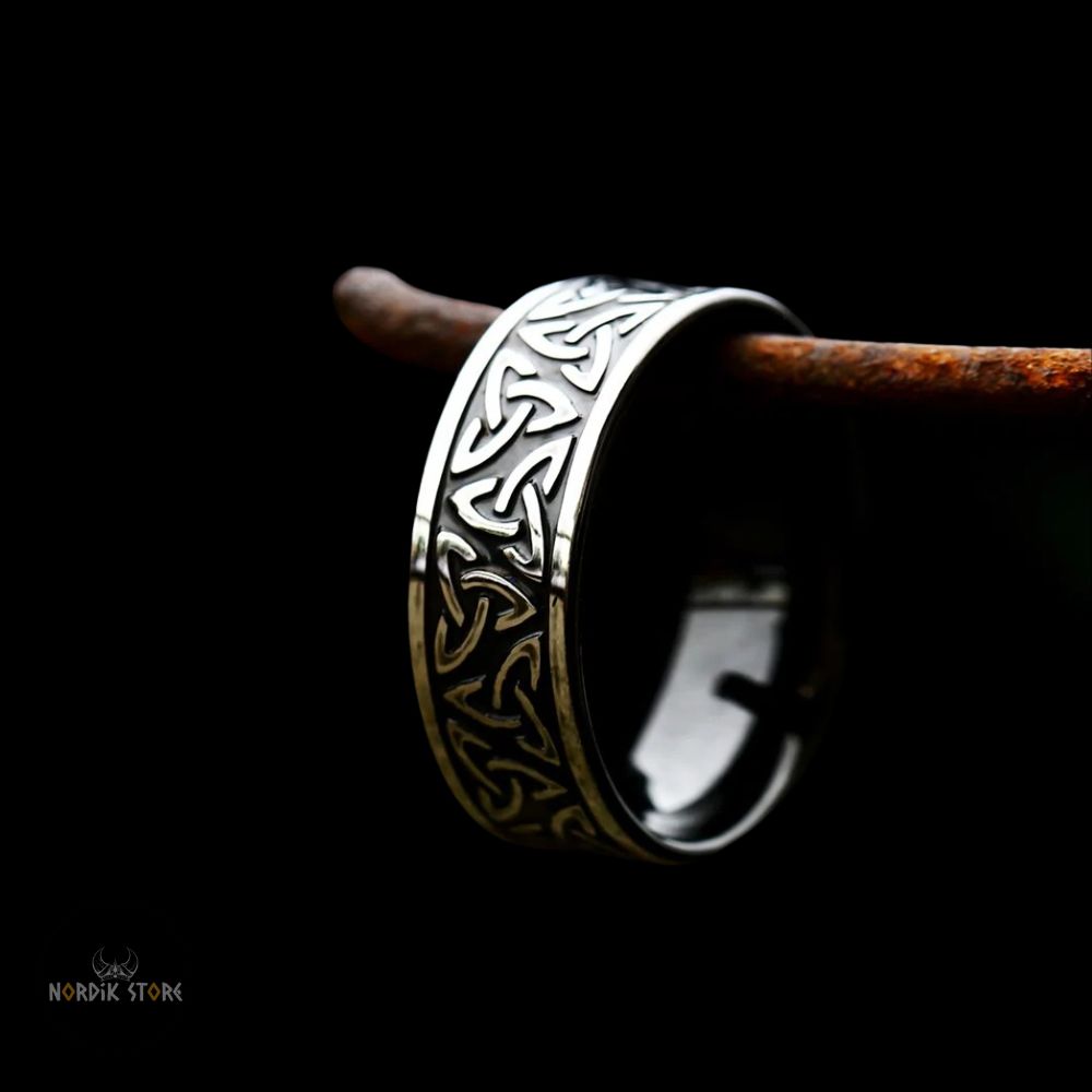 bague noeuds celtiques Triquetra en acier, cadeau ados