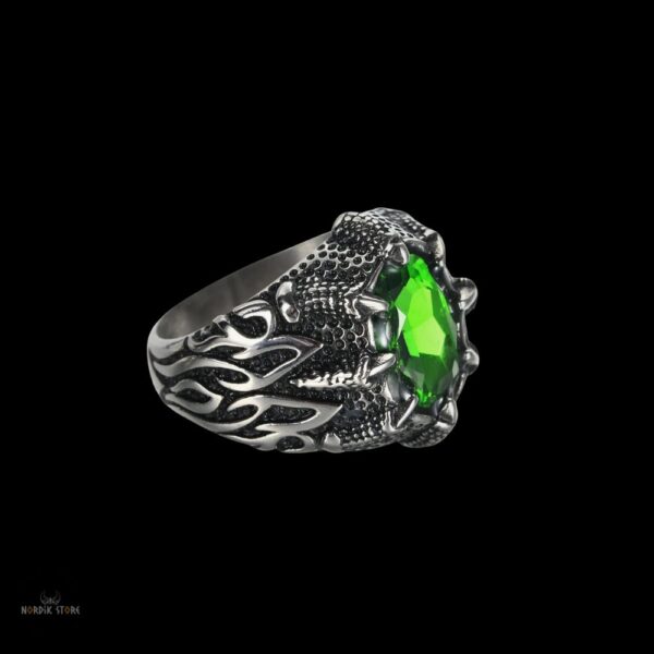 bague viking Griffes de Dragon en acier émeraude, cadeau