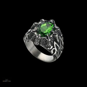 bague viking Griffes de Dragon émeraude, cadeau homme