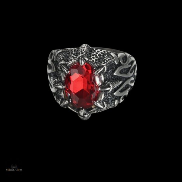 bague viking Griffes de Dragon en acier rubis, cadeau