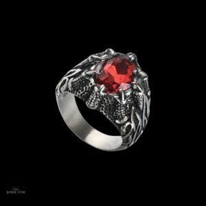 bague viking Griffes de Dragon en acier rubis, cadeau homme