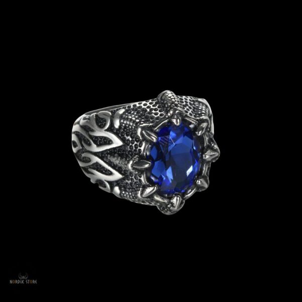 bague viking Griffes de Dragon en acier saphir, cadeau