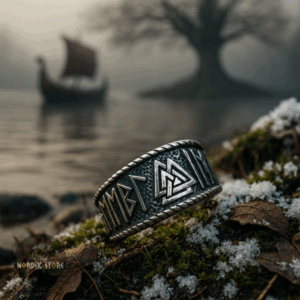 bague viking runes Valknut en acier argent, cadeau homme
