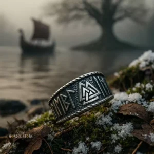 bague viking runes Valknut en acier argent, cadeau homme et ados