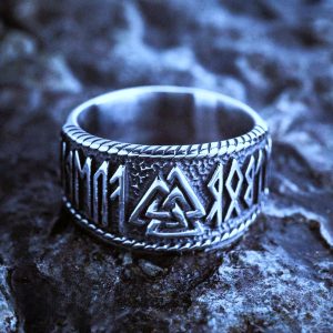 Bague viking runes Valknut argent