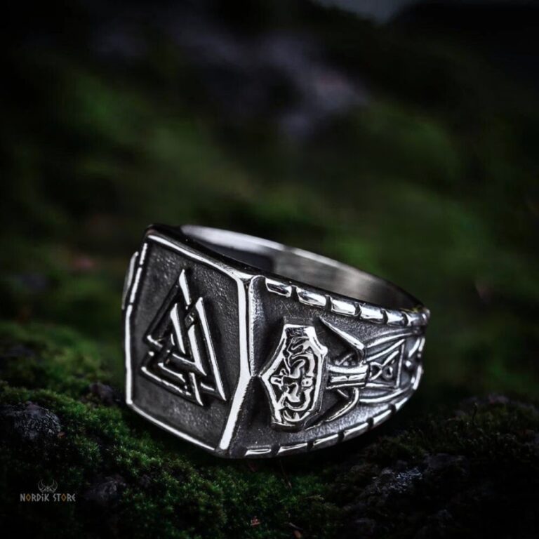 Chevalière viking Valknut Mjöllnir argent, cadeau homme