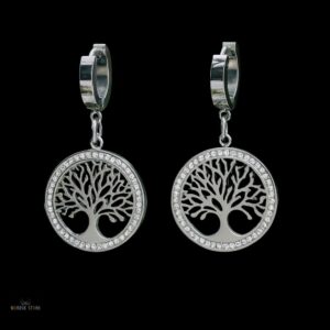 boucles d’oreilles Arbre de Vie Lagertha acier argent, cadeau femme