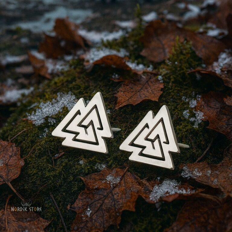 boucles d'oreilles Viking Valknut en acier argent, cadeau homme, femme et ados