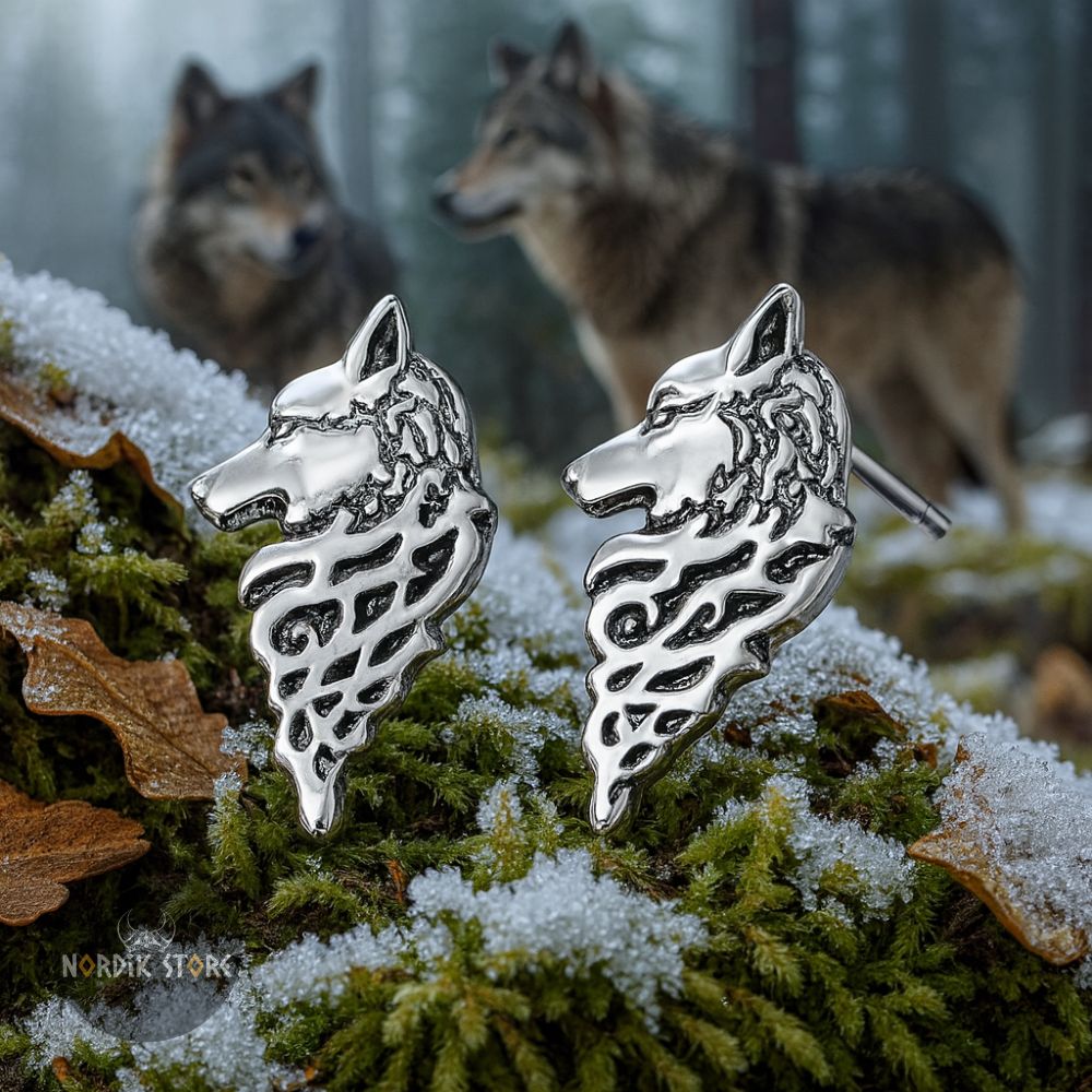 boucles d’oreilles Tête Loup Alpha, cadeau
