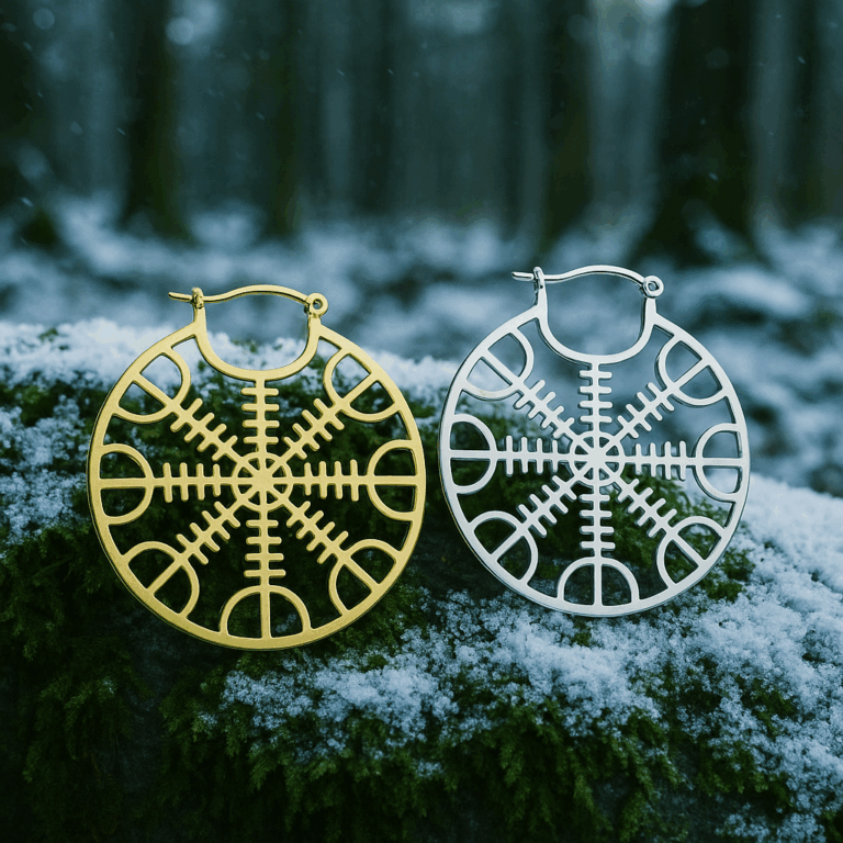 boucles d'oreilles viking aegishjalmur or et argent, cadeaux