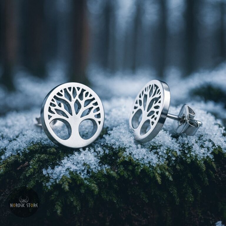 boucles d’oreilles viking Arbre Yggdrasil argent, cadeau