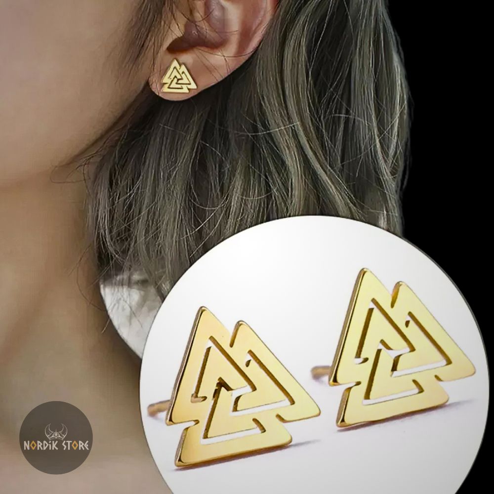 boucles d'oreilles Vikings Valknut or, cadeaux femme