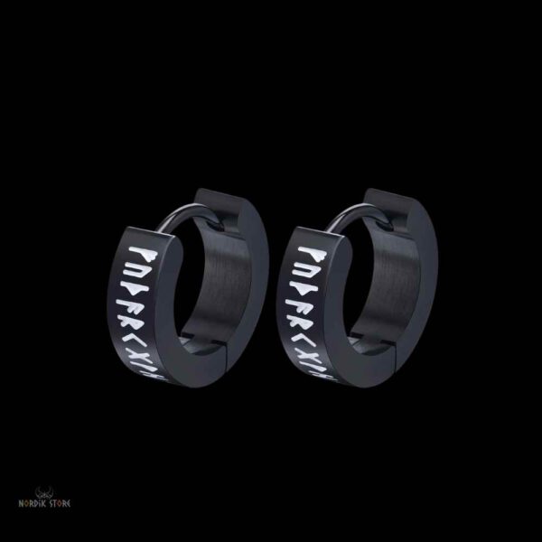 Boucles d’Oreilles Vikings Runes d’Odin noir, cadeau homme et ados