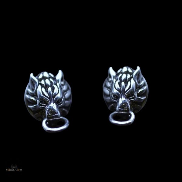 boucles d'oreilles vikings tête de loup en acier, cadeau homme