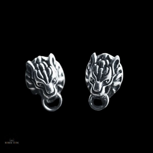 boucles d'oreilles vikings tête de loup en acier, cadeau homme, femme