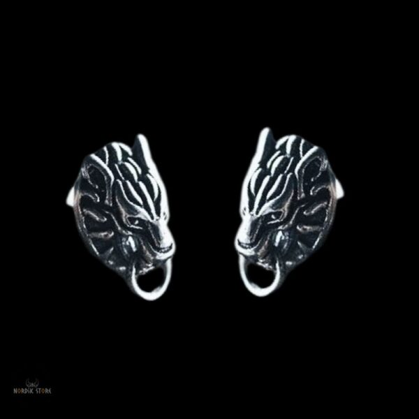 boucles d'oreilles vikings tête de loup en acier, cadeau homme, femme et ados