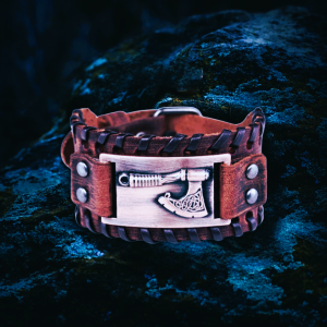 Bracelet cuir viking hache Ragnar marron cuivre