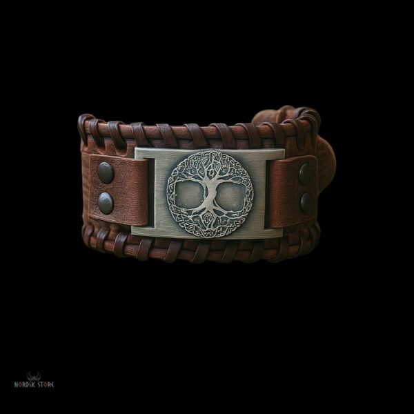 bracelet de force viking arbre de vie marron et argent, cadeau homme et ados