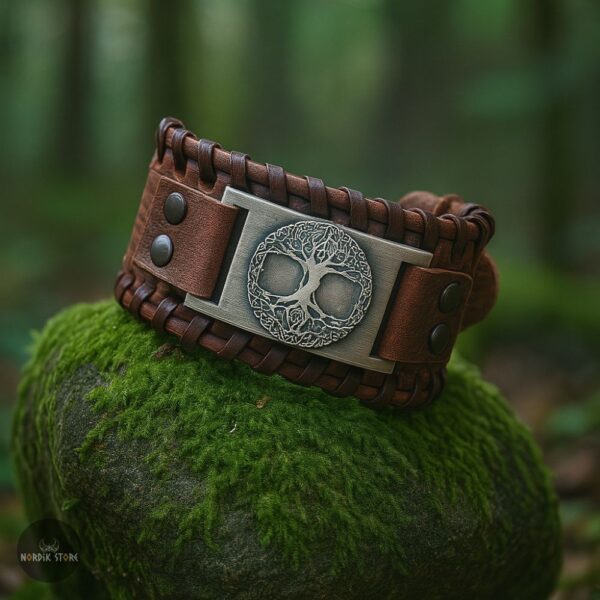bracelet de force viking arbre de vie Yggdrasil marron, cadeau