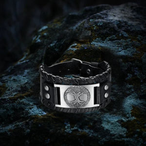 Bracelet de force viking arbre de vie noir argent