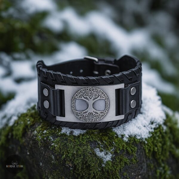 bracelet de force viking arbre de vie Yggdrasil noir et argent, cadeau homme et ados