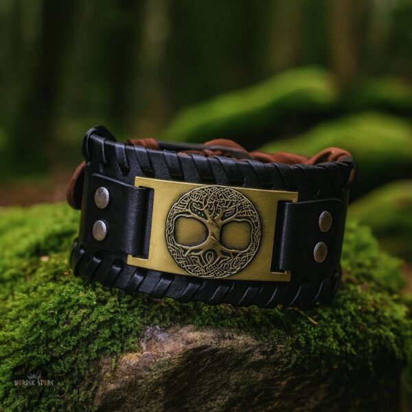 bracelet de force viking arbre de vie Yggdrasil noir et bronze, cadeau