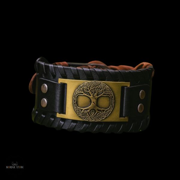 bracelet de force viking arbre de vie Yggdrasil noir et bronze, cadeau homme et ados