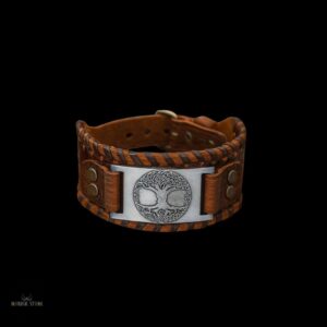 bracelet de force viking arbre de vie Yggdrasil marron et argent, cadeau homme et ados