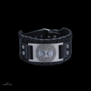 bracelet de force viking arbre de vie Yggdrasil noir et argent, cadeau homme et ados