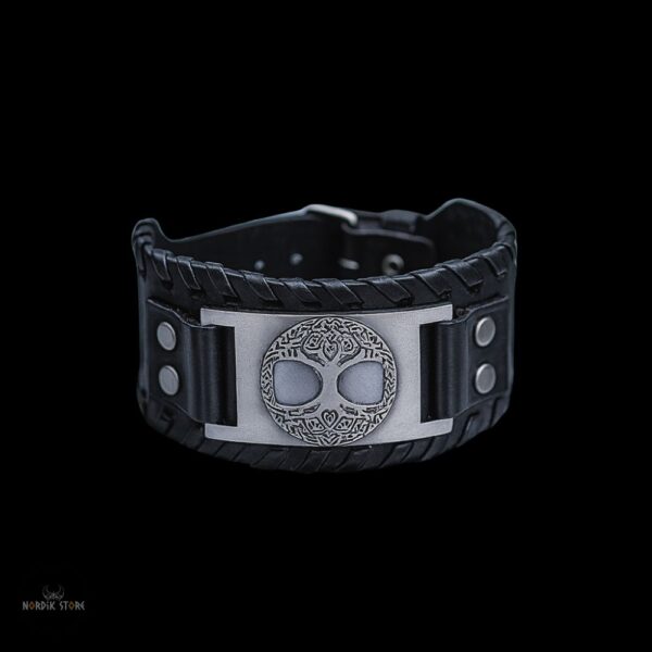 bracelet de force viking arbre de vie Yggdrasil noir et argent, cadeau homme et ados