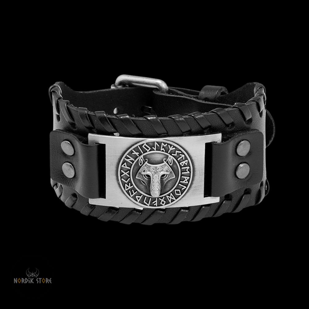 bracelet de force viking loup Fenrir noir et argent, cadeau