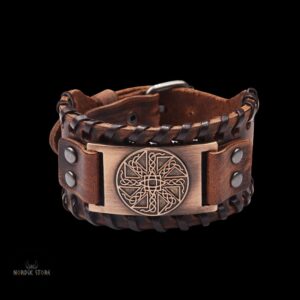 bracelet de force viking roue solaire marron et cuivre, cadeau