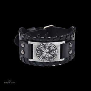 bracelet de force viking roue solaire noir et argent, cadeau