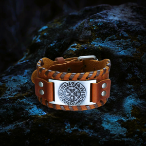Bracelet de force viking Vegvisir marron argent