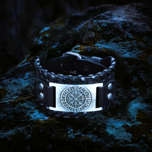 Bracelet de force viking Vegvisir noir argent