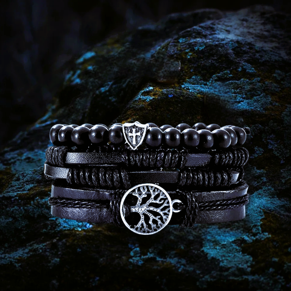 Bracelet viking arbre du monde Yggdrasil noir