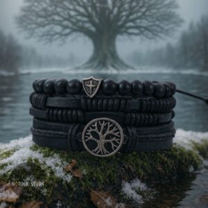 bracelet viking arbre-monde Yggdrasil noir, cadeau