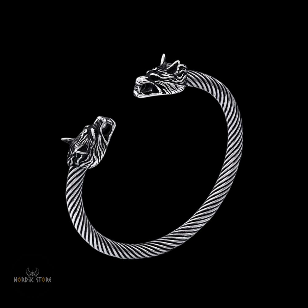 bracelet viking Loup Freki et Geri en acier, cadeau homme