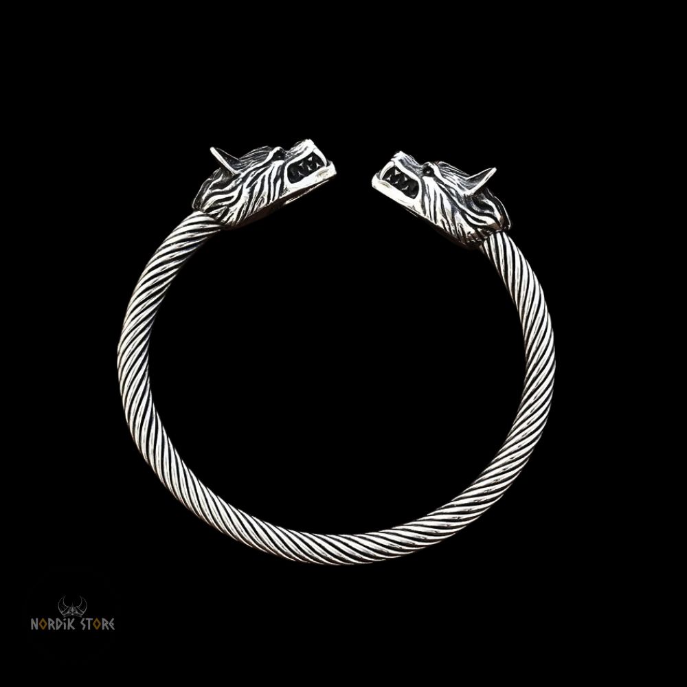 bracelet viking Loup Freki et Geri en acier, cadeau