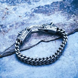 Bracelet viking loup Sköll et Hati argent