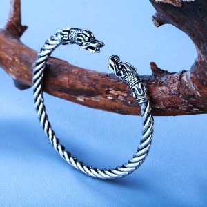 Bracelet viking nordique tête de dragon Nidhögg argent