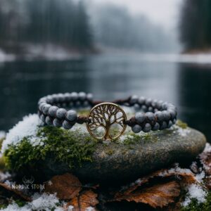 bracelet viking perles arbre de vie gris, cadeau