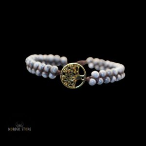 bracelet viking perles arbre de vie gris, cadeau homme et femme