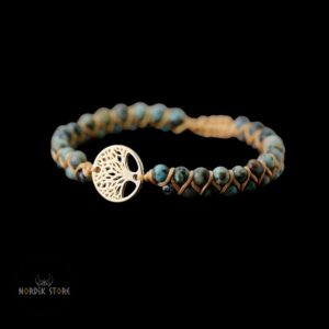 bracelet viking perles arbre de vie vert, cadeau homme et femme