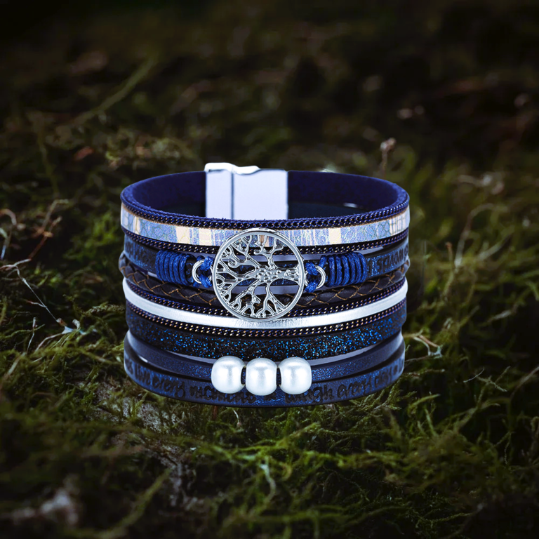 Bracelet viking perles Yggdrasil bleu