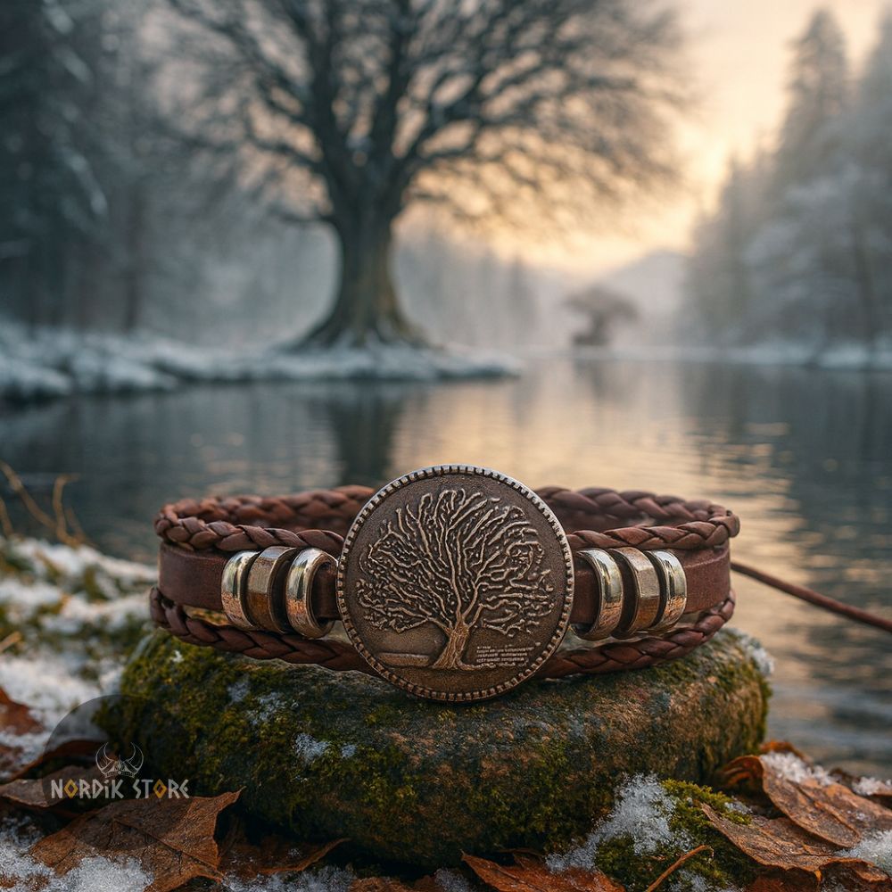 bracelet viking protecteur Yggdrasil marron, cadeau homme, femme et ados
