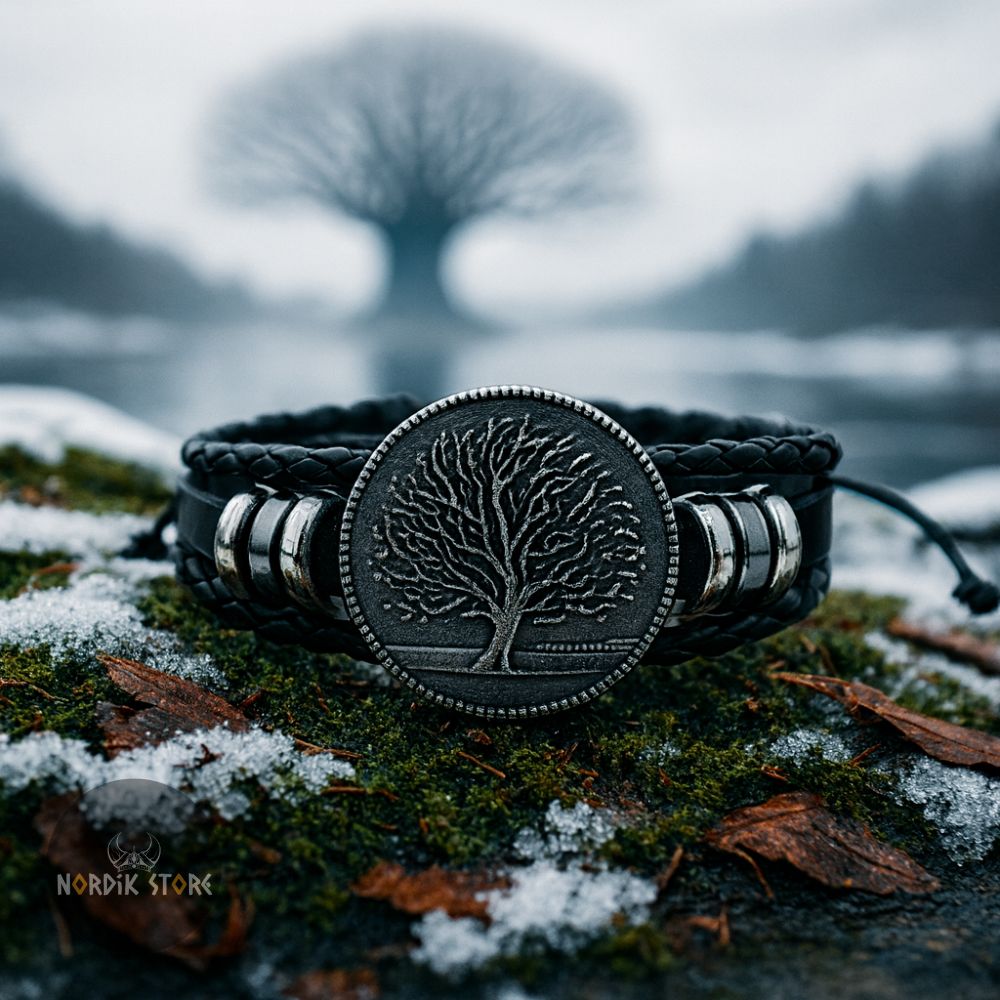bracelet viking protecteur Yggdrasil noir, cadeau homme et femme